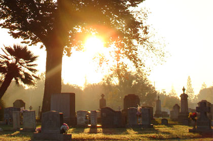 sunrise at San Joaquin Catholic Cemetery in Stockton, CA